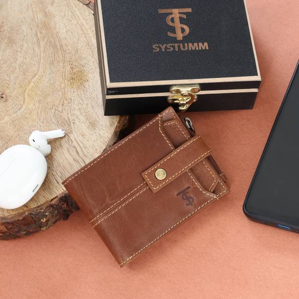 systumm Men Casual Brown Genuine Leather RFID Wallet