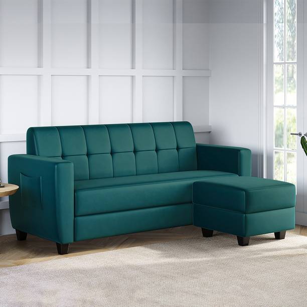 ARRA Remo With Ottoman in Teal Green Color Fabric 4 Sea...