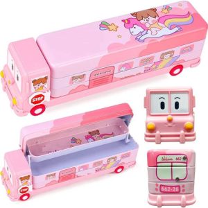 marchid Bus Shape Pencil Box School Bus Metal Geometry ...