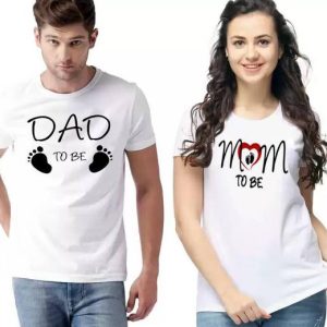 RCS FASHIONS Couple Printed Round Neck Polyester White T-Shirt
