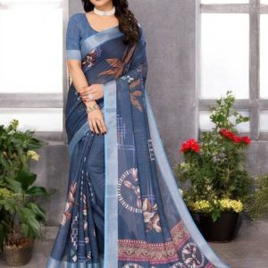 Santro Sarees Floral Print Daily Wear Cotton Linen Saree