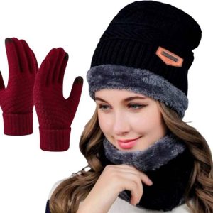 Highever women's winter woolen caps neck warmer and touchscreen ...