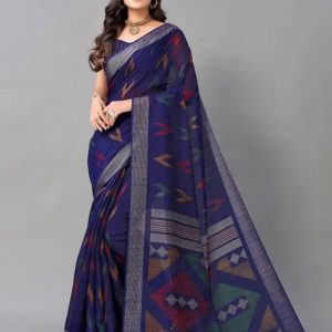 Samah Geometric Print, Printed Bollywood Cotton Blend Saree