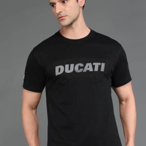 DUCATI Men Solid Crew Neck Pure Cotton Black T-Shirt