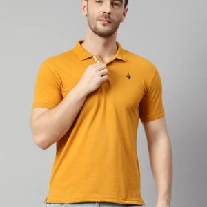 CANTABIL Men Solid Polo Neck Cotton Blend Yellow T-Shirt