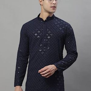 Jompers Men Embroidered Viscose Rayon Straight Kurta