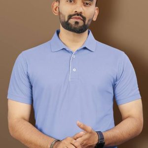 VeBNoR Men Solid Polo Neck Polyester Blue T-Shirt