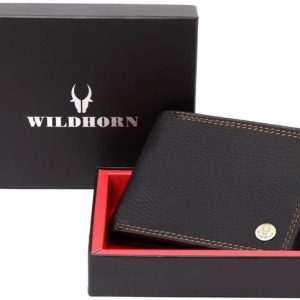 WILDHORN Men Casual Black Genuine Leather RFID Wallet