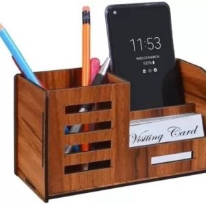KK FAISHON 3 Compartments Wooden Pen Stand With Visitin...