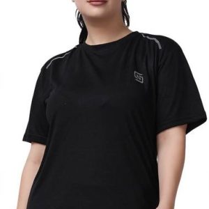 ND Women Solid Round Neck Polyester Black T-Shirt