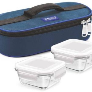 TREO Health First Glass Tiffin set of 2 pcs 300 ml Squa...