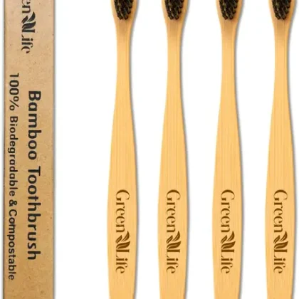 GreenLife Bamboo Charcoal Toothbrush Natural Wooden ECO