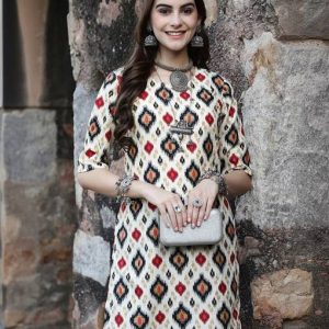 EthnicBasket Women Floral Print Crepe Straight Kurta