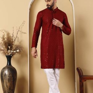 Kaashi Couture Men Self Design Polyester Straight Kurta