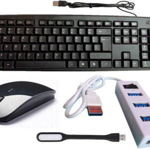 ANJO Wired Keyboard-Wireless Mouse-USB Hub 2.0-LED Comb...