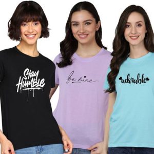 Adyavastram Pack of 3 Women Graphic Print Round Neck Cotton Blend M...
