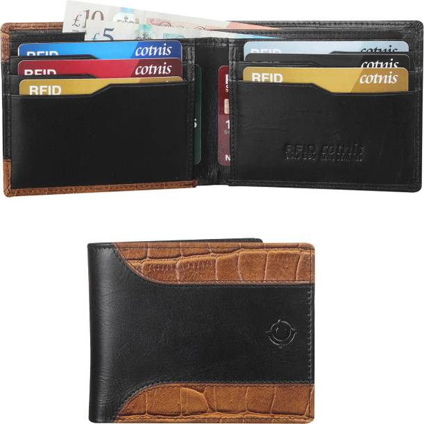 Cotnis Men & Women Black Genuine Leather RFID Wallet