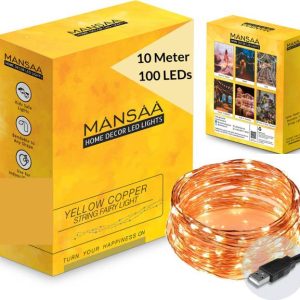 MANSAA 100 LEDs 10.06 m Yellow, Gold Steady String Rice...