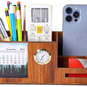 Satvat 4 Compartments Wooden Pen Holder with Clock, Bus...