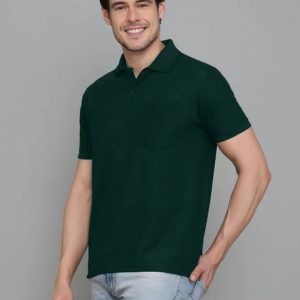 INKKR Men Solid Polo Neck Cotton Blend Green T-Shirt