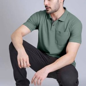 Triptee Men Solid Polo Neck Pure Cotton Light Green T-Shirt