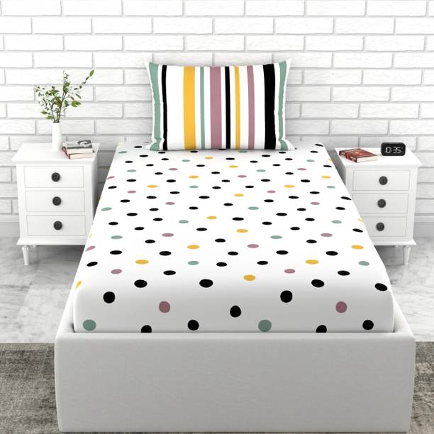 LORETO 144 TC Cotton Single Polka Flat Bedsheet