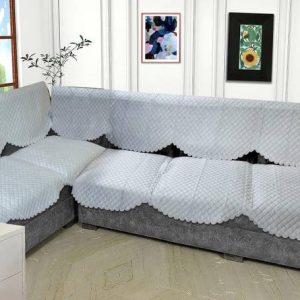WiseHome Velvet Checkered 3+3 Seater L-Shape Sofa Cover