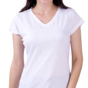 FASHINKS Women Solid V Neck Cotton Blend White T-Shirt