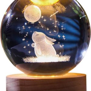 Dhvyant Mart LED Wooden Base 3D Rabbit & Moon Crystal B...