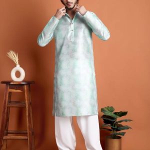 TIBRA Men Embroidered Dupion Silk Straight Kurta