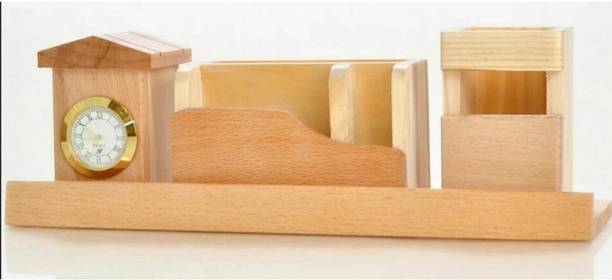 SMART WORLD 5 Compartments wooden desk organiser