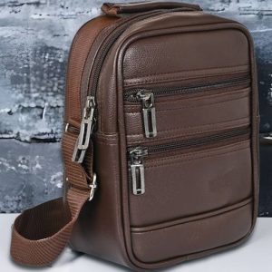 Pramadda Pure Luxury Brown Men Sling Bag - Medium TopGrain Faux Leather Slin...