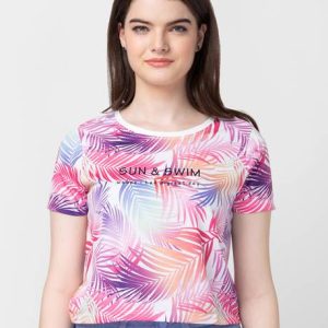 Spykar Women Printed Round Neck Cotton Blend White T-Shirt