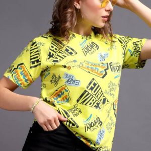 METRONAUT Printed Women Round Neck Pure Cotton Multicolor T-Shirt