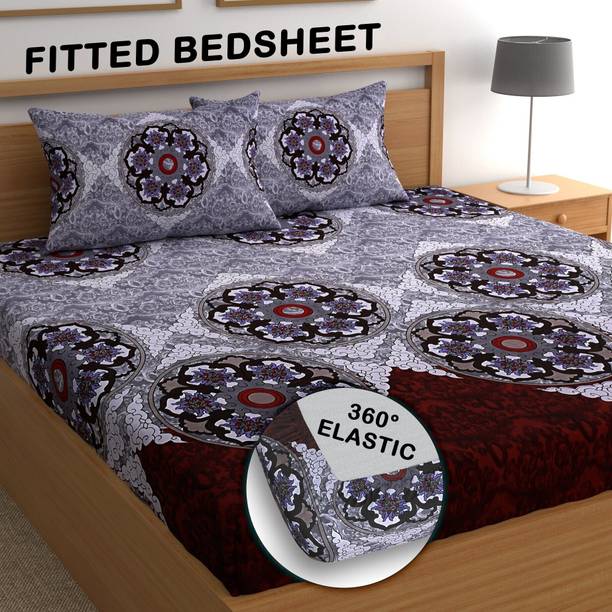 CG Homes 180 TC Cotton King Printed Fitted (Elastic) Be...