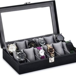 AnaGol Men's and Women's Watch Box Holder Organizer Case in Bl...