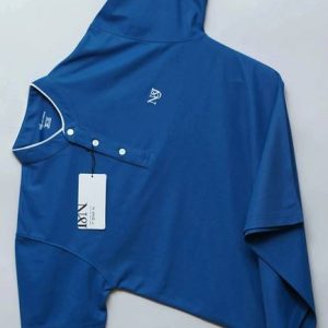 N AND J Men Solid Henley Neck Polycotton Blue T-Shirt