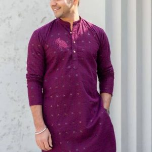 ETHNICKART Men Chikan Embroidery Viscose Rayon Flared Kurta