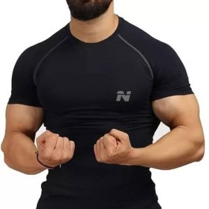 NINQ Men Solid Round Neck Polyester Black T-Shirt