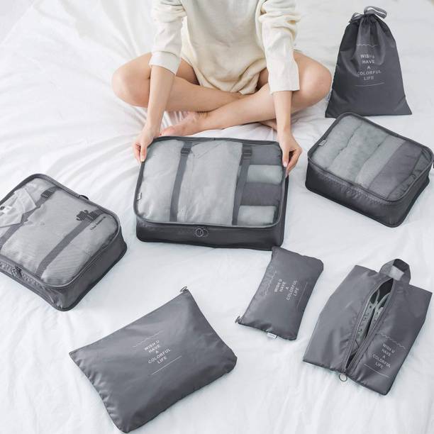 FLAMINGO ENTERPRISE 7 Set Travel Organizer Bag 3 Packing Cubes 3 Pouches 1 ...