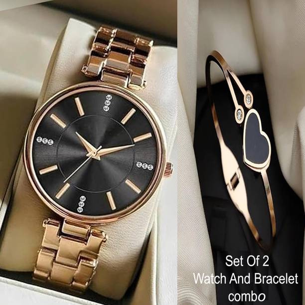 just like Set Of 2 Rose Gold Watch With Heart Bracelet combo watc...