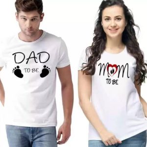 PRINTISTA Pack of 2 Couple Graphic Print Round Neck Polyester Whi...