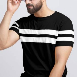 AUSK Men Striped Round Neck Cotton Blend Black, White T-Shir...