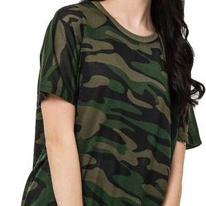 Leotude Women Military Camouflage Round Neck Cotton Blend Green...