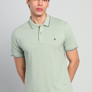 Raymond Men Solid Polo Neck Pure Cotton Light Green T-Shirt