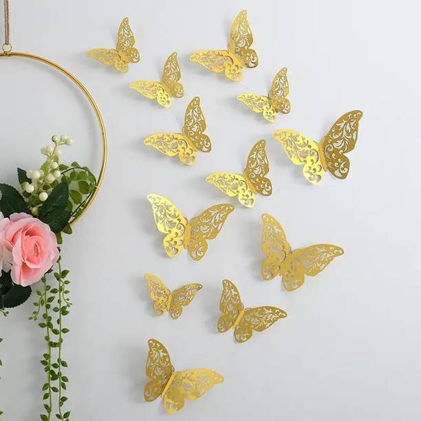 NAVORE 12 cm Golden Butterfly Wall Stickers for Home De...