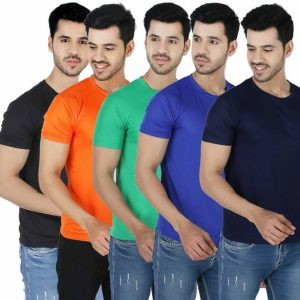 Newsingh Pack of 5 Men Solid Round Neck Polyester Multicolor T-S...