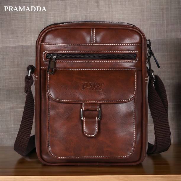 Pramadda Pure Luxury Brown Men Sling Bag Stylish Leather Mobile Sling For Me...