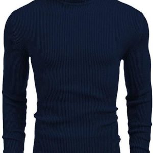 clothster Men Solid Turtle Neck Dark Blue Sweater