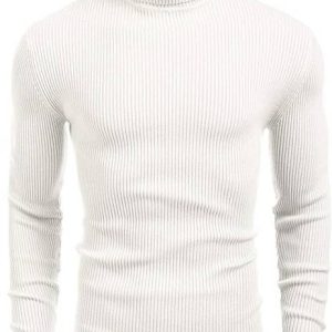 clothster Men Solid Turtle Neck White Sweater